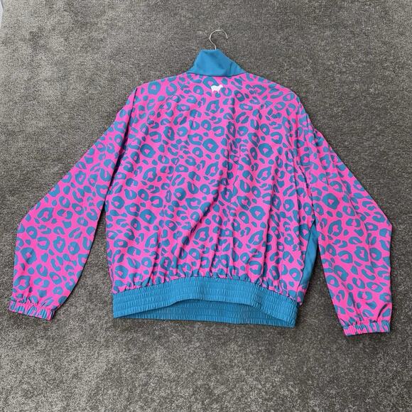 Goldsheep‎ Pink Blue Leopard Print Pullover Jacket M 80s 90s Retro Quarter Zip - Picture 9 of 10